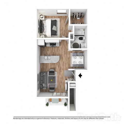 Floor plan for 1 bed, 1 bath, 575 sqft